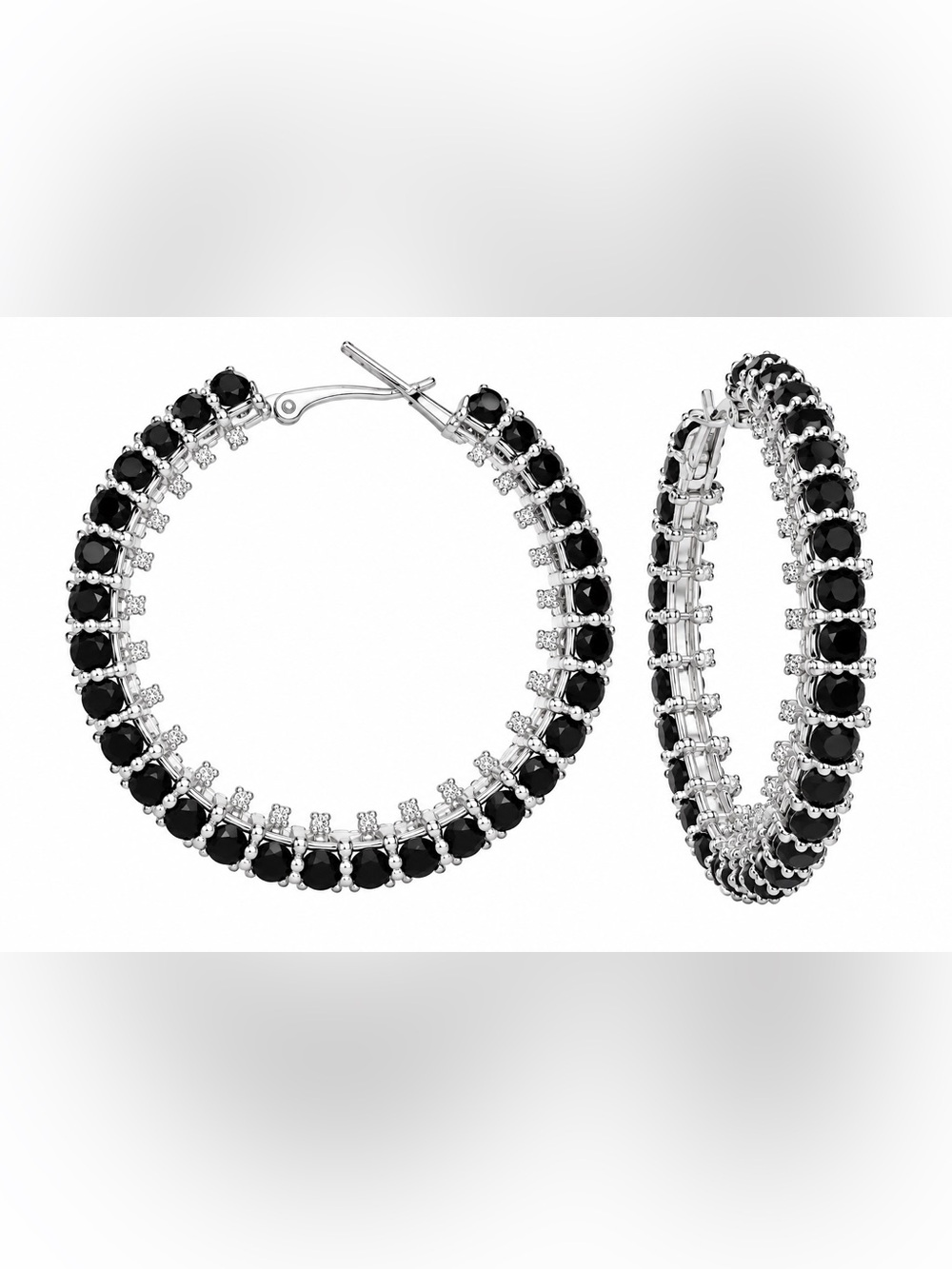 Fashion Jewelry Black and Silver Hoop Earrings